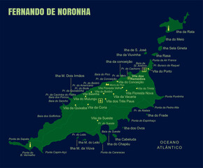 Colorful Fernando de Noronha Island Map, Brazil.