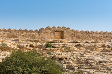 Fototapeta premium Historic buildings in Dariyah clay castle, also as Dereyeh and Dariyya, a town in Riyadh, Saudi Arabia, original home of the Saudi royal family, the capital of the Emirate of Diriyah.