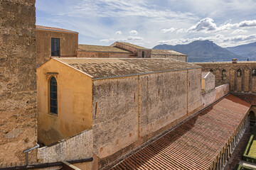 Fragment of Roman Catholic Cathedral of Monreale (or Duomo di Monreale, 1267) near Palermo; one of...
