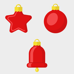 Red Christmas toys set. New year illustration.