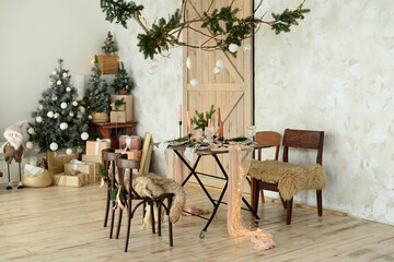 Сhristmas table with christmas decorations