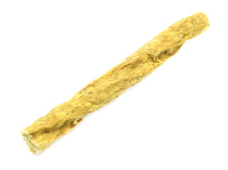 bones and colorful sticks for dog treat with vitamin and oral health on white background