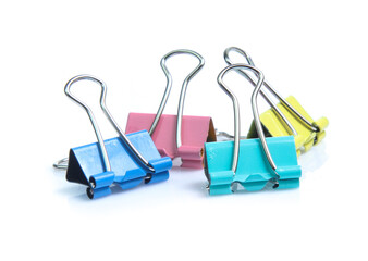 Colorful binder clip isolated on white background