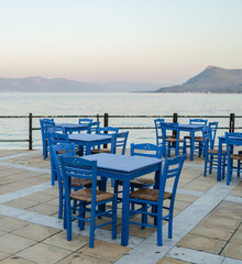Fototapeta na wymiar Local restaurant furniture on the island of Evia, Greece 