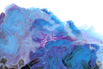 Abstract flow acrylic and watercolor pour marble blot painting. Color wave horizontal  texture background.