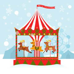 christmas card reindeer carousel cartoon illustration