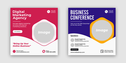 Obraz premium Digital marketing business webinar conference banner, corporate social media post, social media banner