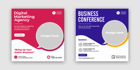 Digital marketing business webinar conference banner, corporate social media post, social media banner