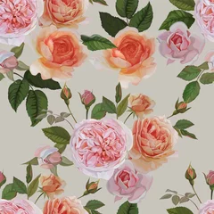 Papier peint Roses Modèle sans couture rose sur illustration vectorielle fond blanc