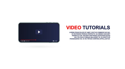 Video player design template for web and mobile apps flat style. Play video online mockup. Vector illustration.
