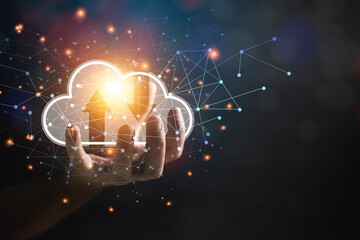 Modern technology cloud Business technology computing concept with cloud and business data processing network icon on hand