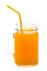 Orange juice glass, isolated on white background