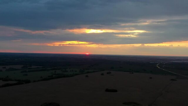 The time of sunset, the colors of the fiery sky. The drone footage