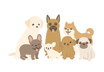 犬の集合のベクターイラスト　カメラ目線　背景白