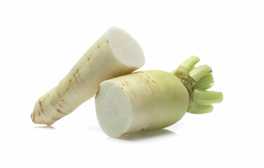 White radish isolated on white background