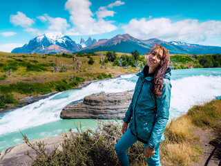 Naklejka premium person on a mountain