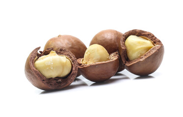 macadamia nuts on white background