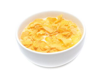 Cornflakes on bowl  isolated on white background