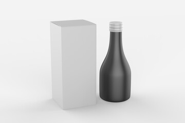 Mock up for design of packing cosmetics, pharmaceutical, or container for  pills, capsules or syrup. slim bottle with box. 3d illustration 