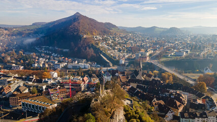 The old town of Baden from the air, Switzerland. 