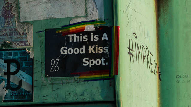 Warsaw, Poland - March 28, 2017: A picture of a love-related sticker posted on a wall, in Warsaw.