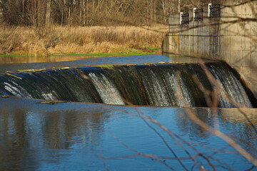 The spillway of the dam of the Yaropolskaya hydroelectric power station named after Lenin, Moscow region of Russia.