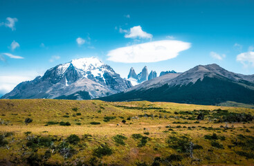 Meadows and mountains of Patagonia in Chile 
