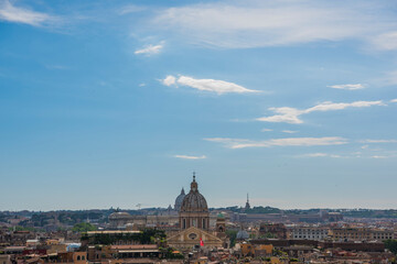 Panorama of the old city in the sunlight with a clear blue sky, Rome.