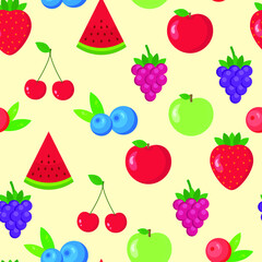 This is a seamless pattern of fruit on a light background.