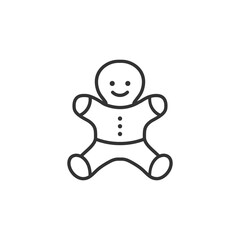 Cute chocolate line cookie in man shape. Christmas gingerbread cartoon black symbol. Vector illustration isolated on white.