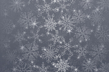 Silver pearlescent christmas background with snowflakes