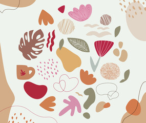 Abstract contemporary modern trendy vector elements. Hand drawn various shapes and doodle objects for background. 