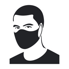 Healthcare infographic elements. Male face in a protective mask. Vector illustration isolated on white background.