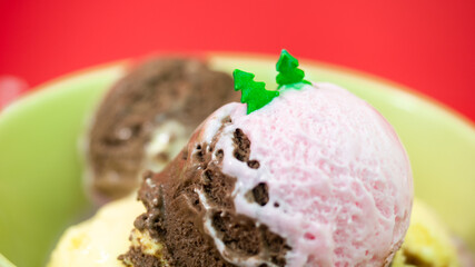 christmas tree Small green on ice-cream with holiday concept