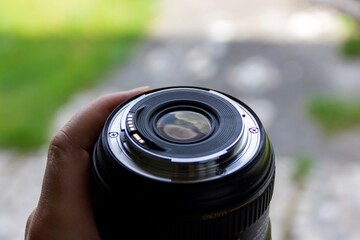 A portrait of the back part of a camera zoom lens.