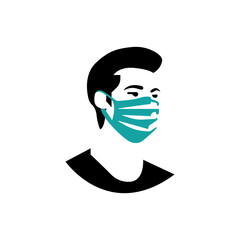 Man face with medical mask icon, isolated on white background. Vector illustration EPS 10.