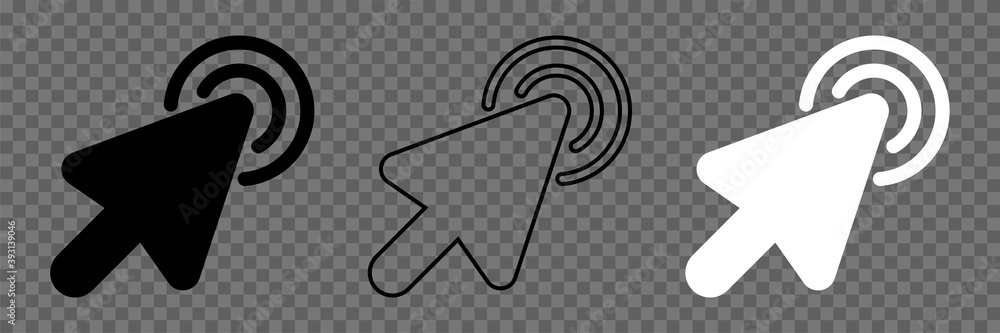 Fototapete set click icons, click icon black, white and linear arrow, in trendy flat style isolated on transpar