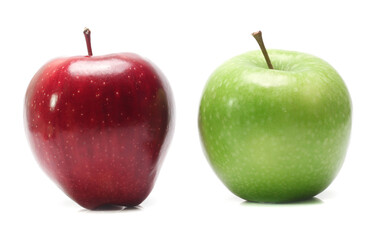 Green and red apple isolated on white background