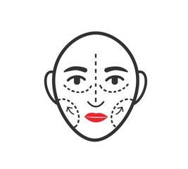Cosmetic surgery line icon on white. Vector Face icon