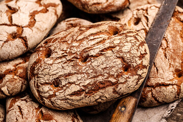 Homemade whole grain rye sourdough bread