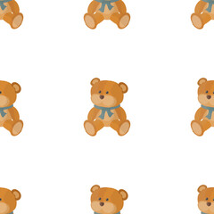 Seamless background with a teddy bear. Suitable for backgrounds, cards and wrapping paper. Vector.