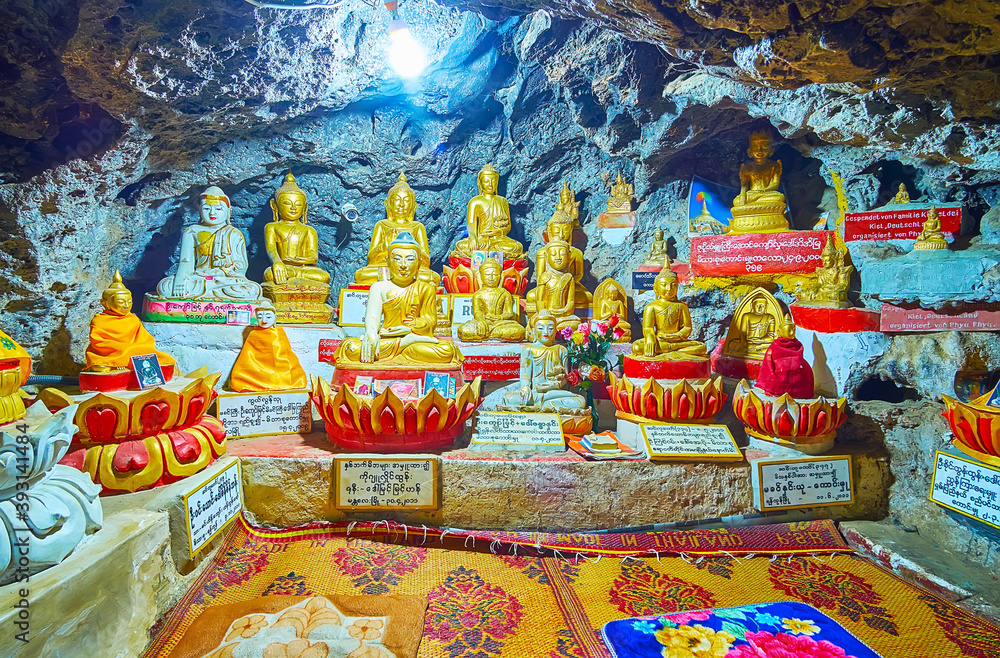 Wall mural The altar of the small cave, Pindaya, on Feb 19, 2018 in Pindaya, Myanmar