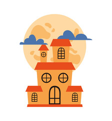 Naklejka premium halloween haunted castle building with fullmoon and clouds