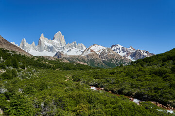 Mount Fitzroy  is a high and characteristic Mountain peak in southern Argentina, Patagonia, South America and a popular travel destination for hiking and trekking for tourists