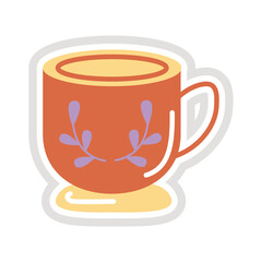 cup with leafs sticker flat style icon