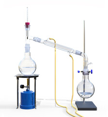 3D rendering of a distillation process, isolated on white background