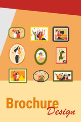 Cartoon family photo frames isolated flat vector illustration. Framed portraits and pictures of happy people on wall. Decor, dynasty and generation concept