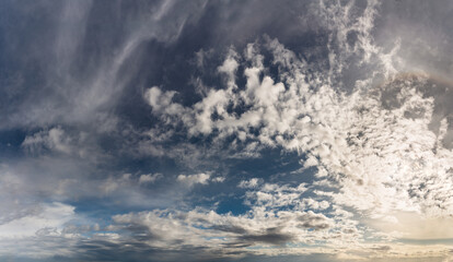 Fantastic dark blue thunderclouds at sunrise, natural composition