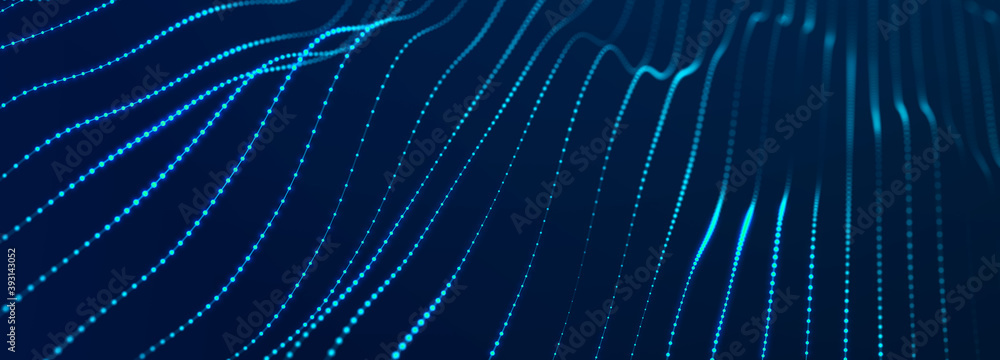 Poster Digital technology background. Dynamic wave of glowing points. Futuristic background for presentation design. 3d