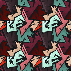 Abstract urban backdrop with curved geomtry seamless pattern and grunge spots in street style
